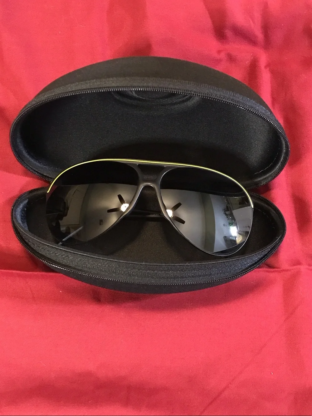 Aviator Style Sunglasses with Case - Black Frame, Dark Lenses